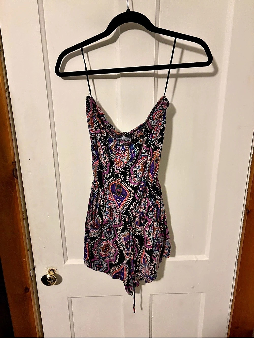 ANGIE Paisley Romper in Black & Purple Size Small Like New